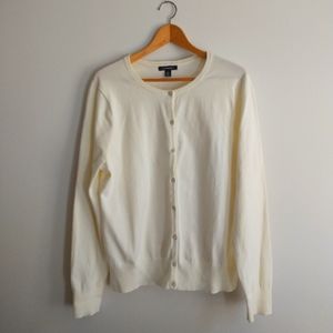 Lands' End cotton cardigan sweater size L(14-16) beige white color